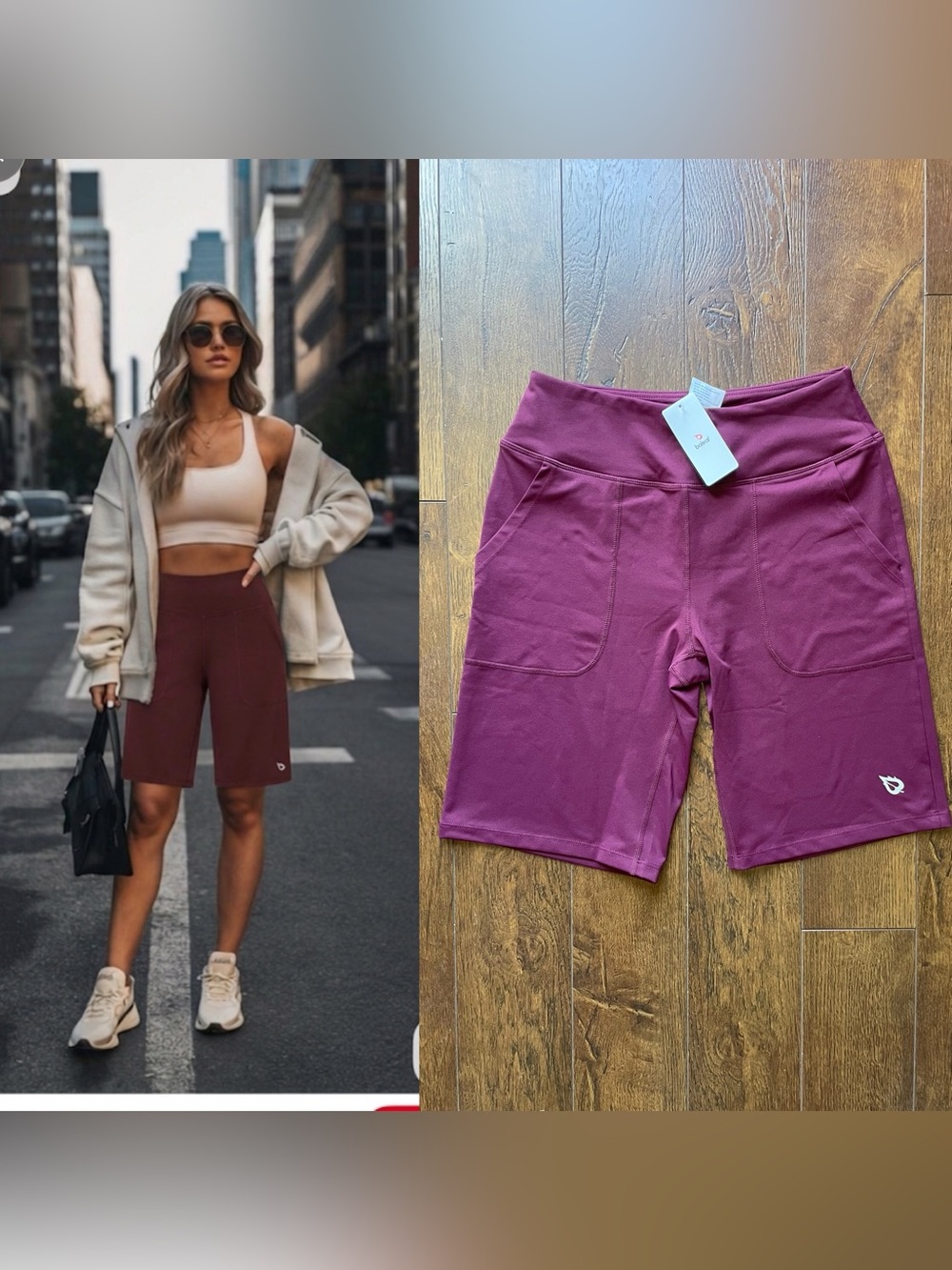 NWT High-Rise Knee Length Quality Gym Yoga Running Shorts. Medium. Burgundy